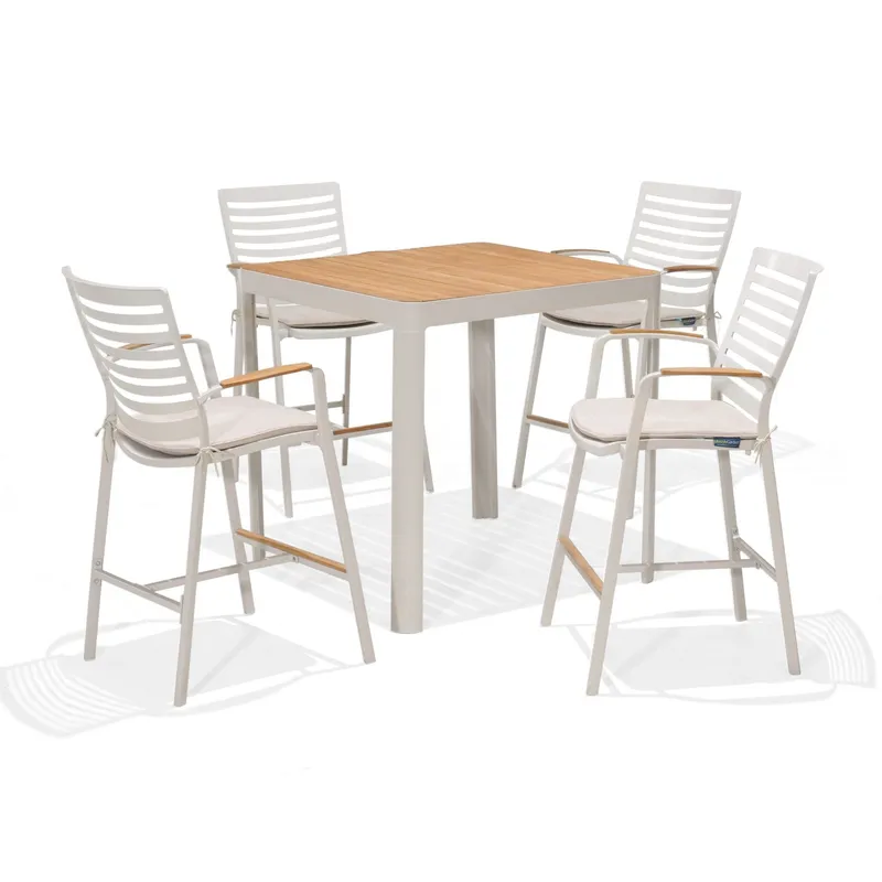 Utomhus barset Portals barbord + 4 barstolar - ljus ecru/korallsand — Lifestyle Garden