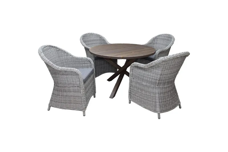 Utomhusmöbelgrupp Ø 112 cm bord & 4 Belize grå stolar Brun - Brun — Brun