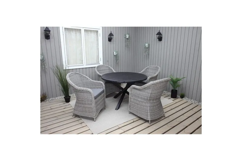 Utomhusmöbelgrupp Ø 112 cm bord & 4 Belize grå stolar Svart - Svart — Svart
