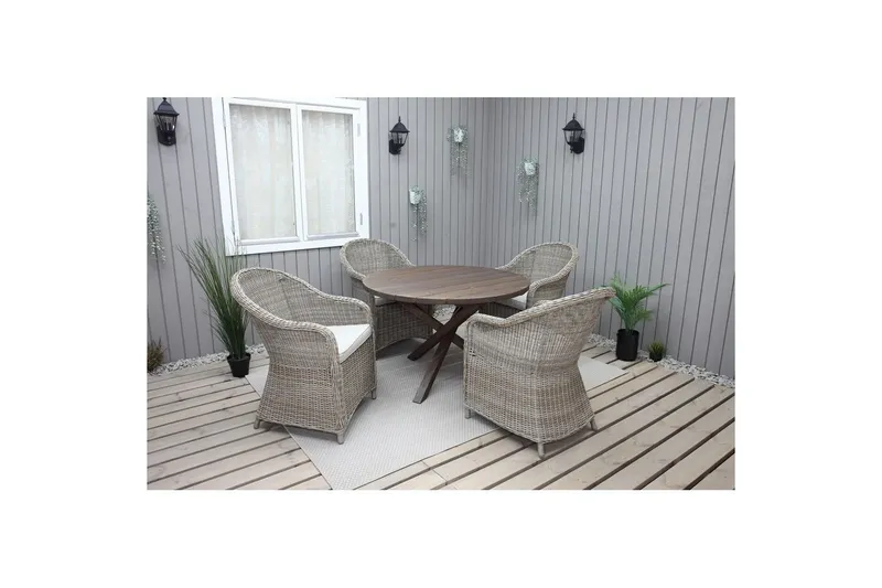 Utomhusmöbelgrupp Ø 112 cm bord & 4 Belize naturell stolar Brun - Brun — Brun