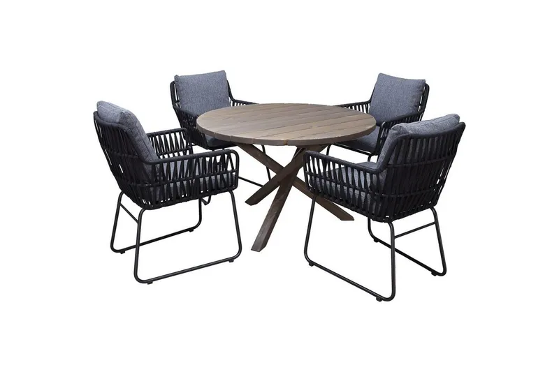 Utomhusmöbelgrupp Ø 112 cm bord & 4 Levanto grå stolar Brun - Brun — Brun
