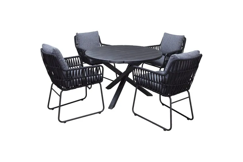 Utomhusmöbelgrupp Ø 112 cm bord & 4 Levanto grå stolar Svart - Svart — Svart