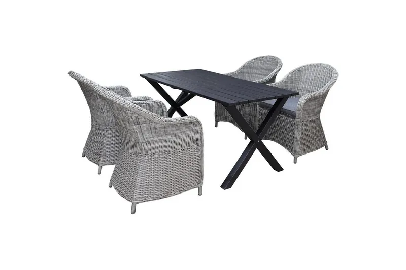 Utomhusmöbelgrupp 150 cm Bord & 4 Belize grå stolar Svart - Svart — Svart