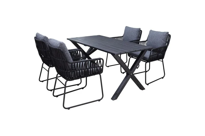 Utomhusmöbelgrupp 150 cm Bord & 4 Levanto grå stolar Svart - Svart — Svart