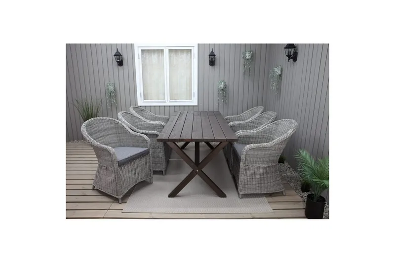 Utomhusmöbelgrupp 190 cm Bord & 6 Belize grå stolar Brun - Brun — Brun