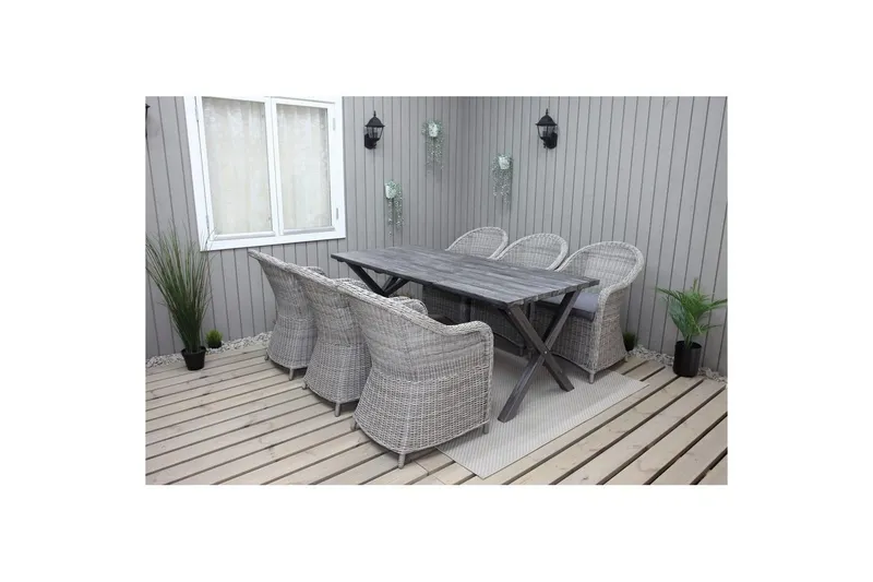 Utomhusmöbelgrupp 190 cm Bord & 6 Belize grå stolar Grå - Grå — Grå