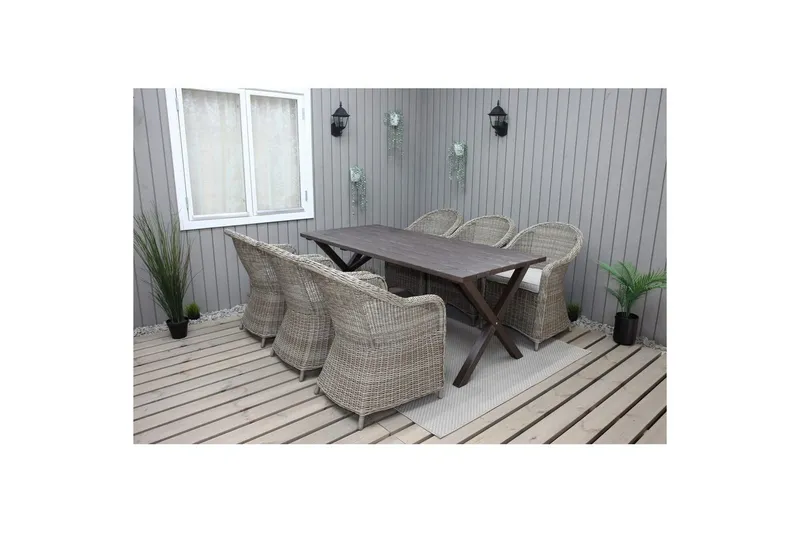 Utomhusmöbelgrupp 190 cm Bord & 6 Belize naturell stolar Brun - Brun — Brun