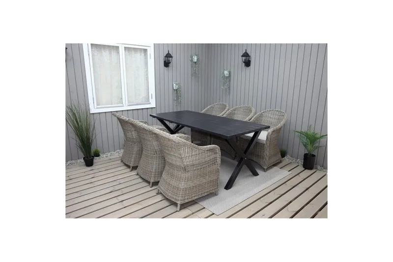 Utomhusmöbelgrupp 190 cm Bord & 6 Belize naturell stolar Svart - Svart — Svart
