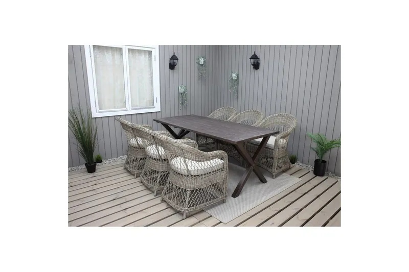 Utomhusmöbelgrupp 190 cm Bord & 6 Merida naturell stolar Brun - Brun — Brun
