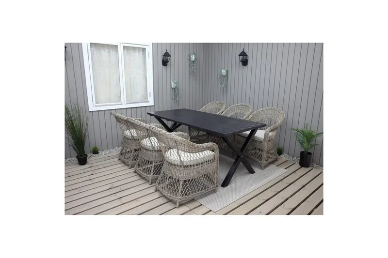 Utomhusmöbelgrupp 190 cm Bord & 6 Merida naturell stolar Svart - Svart — Svart