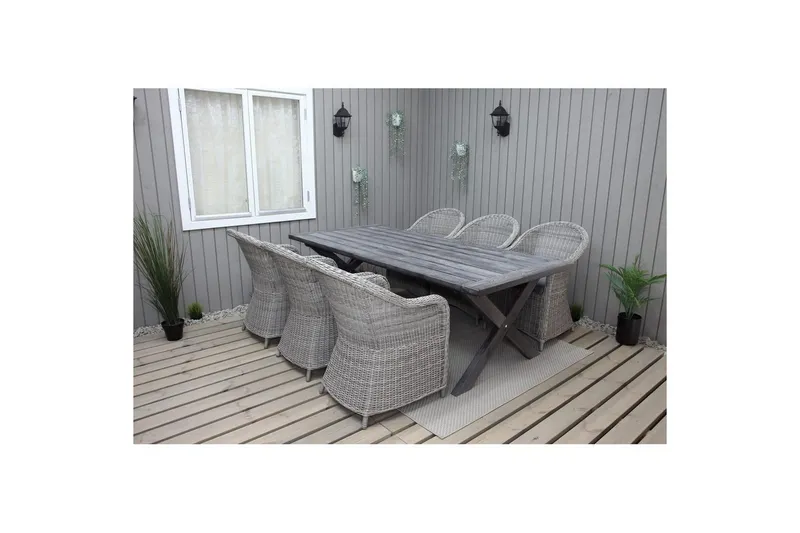 Utomhusmöbelgrupp 220 cm bord & 6 Belize grå stolar Grå - Grå — Grå