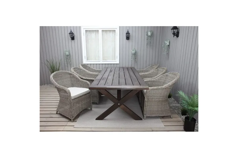 Utomhusmöbelgrupp 220 cm bord & 6 Belize naturell stolar Brun - Brun — Brun