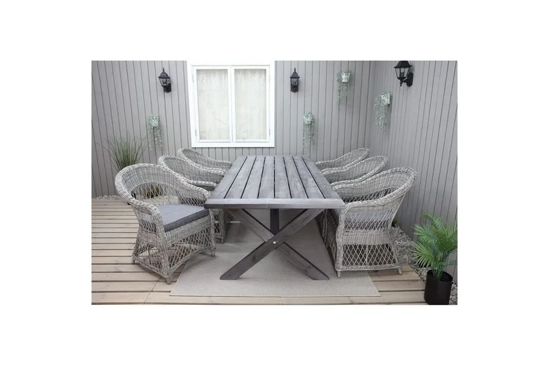 Utomhusmöbelgrupp 220 cm bord & 6 Merida grå stolar Grå - Grå — Grå