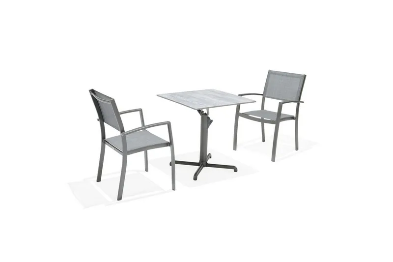 Utomhusmöbelgrupp Lifestyle Garden Solana bistro bord + 2 x stapelbarfotölj — Lifestyle Garden