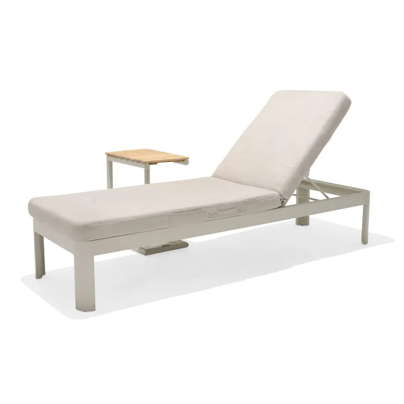 Utomhusset Portals solstol + C-shape sidobord - beige/trä — Lifestyle Garden