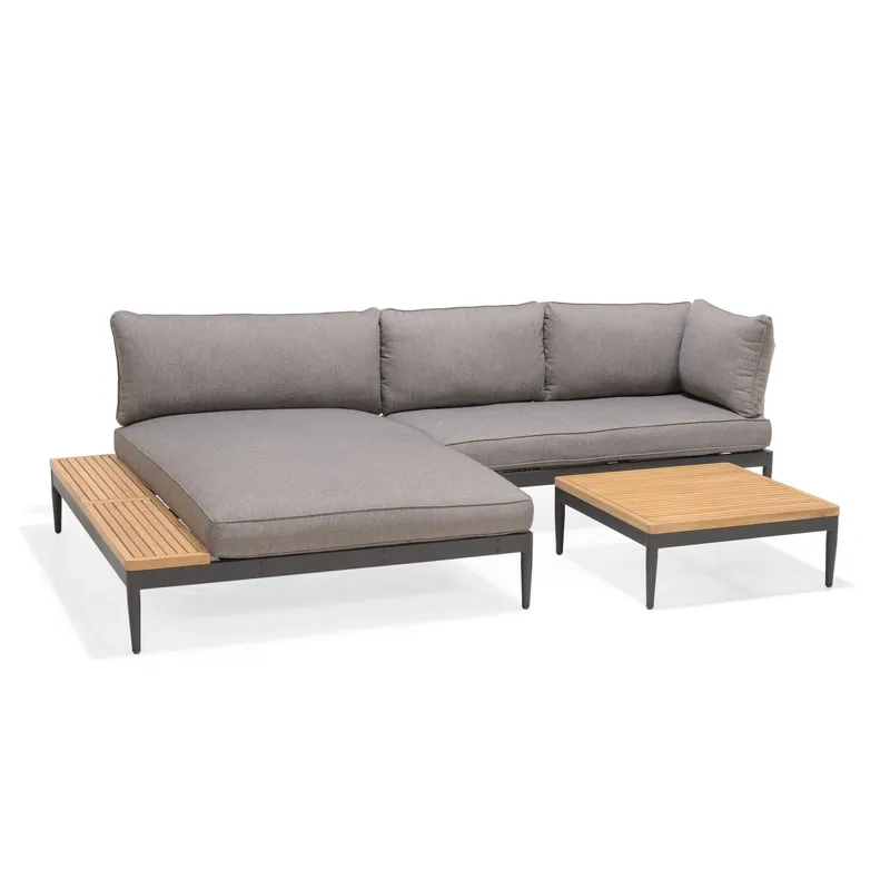 Utomhusset TOPAZ dagbädd + vänster/höger 2-sitssoffa + soffbord 73 cm - magnesiumgrå — Lifestyle Garden