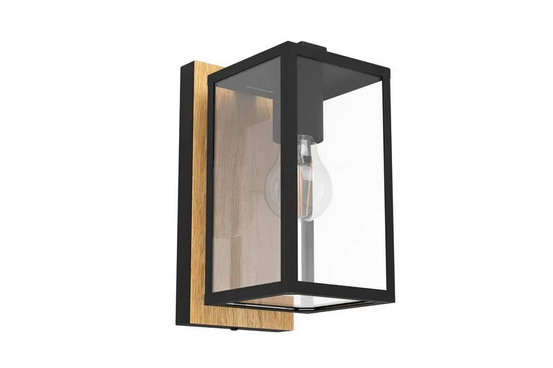 Vägglampa Utebelysning Eglo Budrone Svart/Trä Klar - Svart/Brun — Eglo