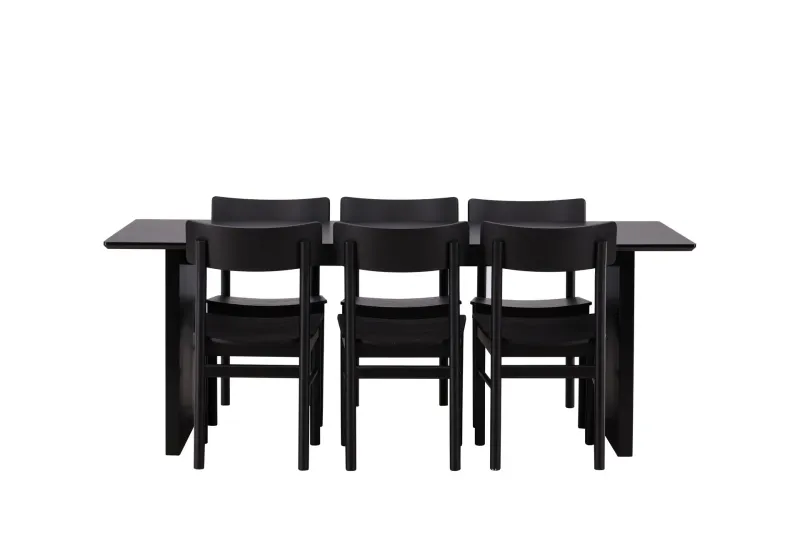 Vail Matgrupp 200 cm Rektangulär med 6 Montros stolar - Svart — Venture Home