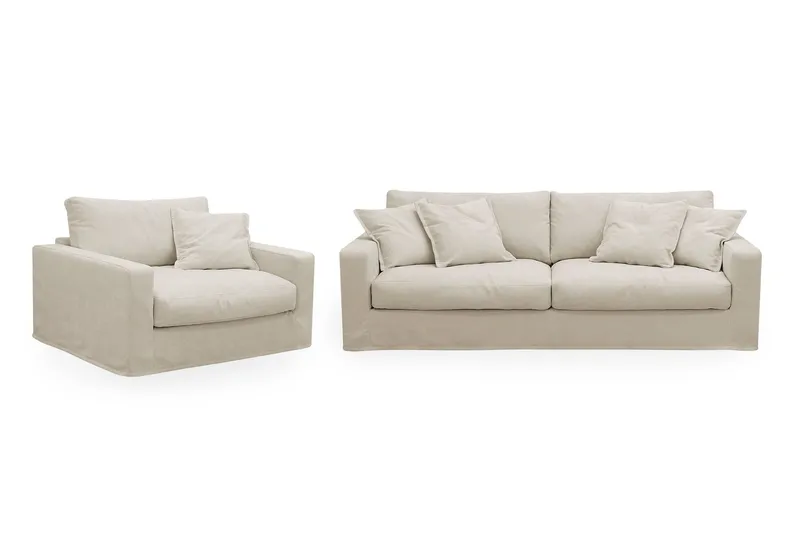 Valencia Extra Djup 3-sits soffa + fåtölj med avtagbar och tvättbar klädsel - Beige (Art.nr 3427969) — Scandinavian Choice