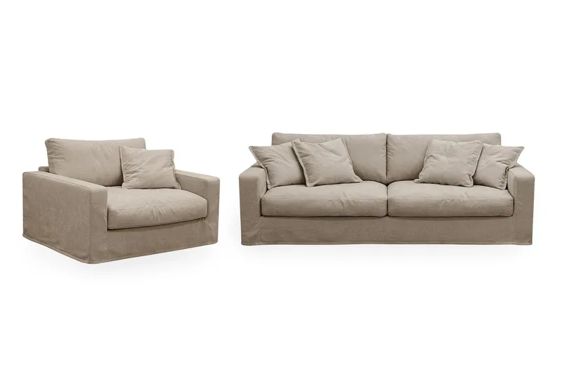 Valencia Extra Djup 3-sits soffa + fåtölj med avtagbar och tvättbar klädsel - Brun — Scandinavian Choice