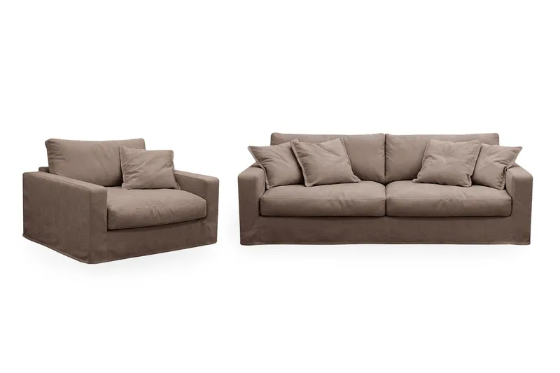 Valencia Extra Djup 3-sits soffa + fåtölj med avtagbar och tvättbar klädsel - Mörkbrun (Art.nr 3427971) — Scandinavian Choice