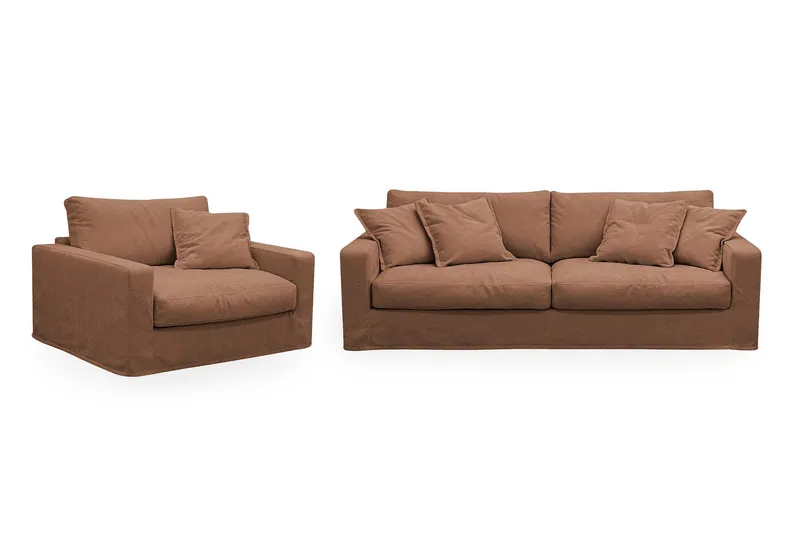 Valencia Extra Djup 3-sits soffa + fåtölj med avtagbar och tvättbar klädsel - Rödbrun — Scandinavian Choice