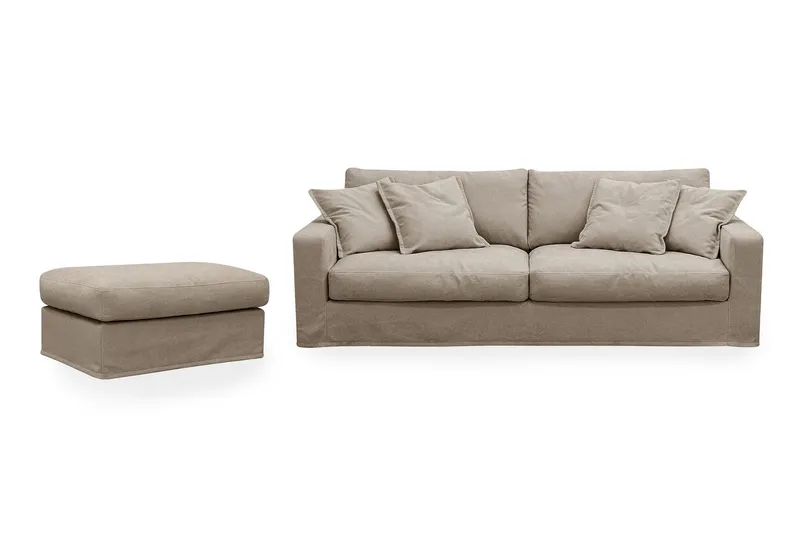 Valencia Extra Djup 3-sits soffa + fotpall med avtagbar och tvättbar klädsel - Brun — Scandinavian Choice