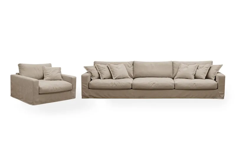 Valencia Extra Djup 5-sits soffa + fåtölj med avtagbar och tvättbar klädsel - Brun — Scandinavian Choice