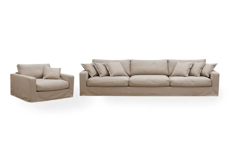 Valencia Extra Djup 5-sits soffa + fåtölj med avtagbar och tvättbar klädsel - Ljusbrun — Scandinavian Choice