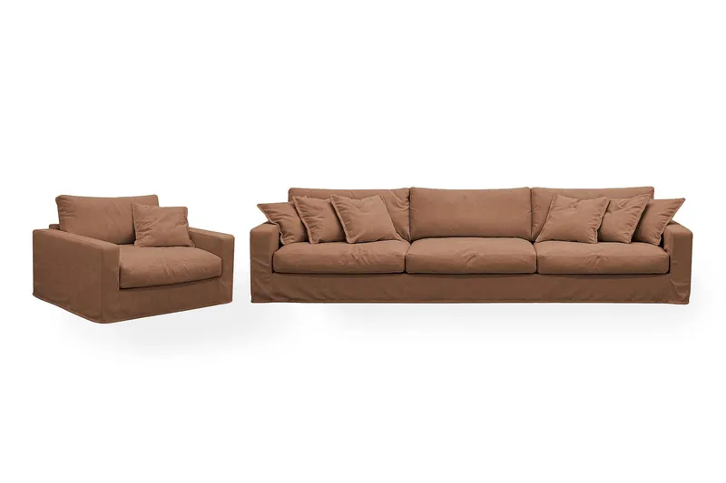 Valencia Extra Djup 5-sits soffa + fåtölj med avtagbar och tvättbar klädsel - Rödbrun — Scandinavian Choice