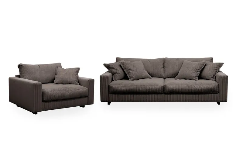 Valencia Soffgrupp Extra Djup 3-sits Soffa + Fåtölj - Brun — Scandinavian Choice