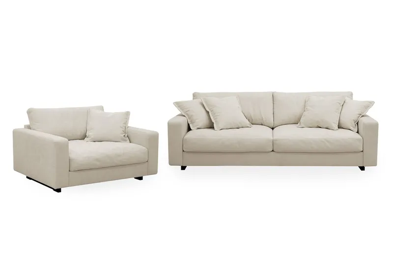 Valencia Soffgrupp Extra Djup 3-sits Soffa + Fåtölj i Chenille - Beige — Scandinavian Choice