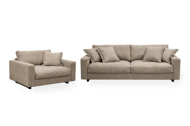 Valencia Soffgrupp Extra Djup 3-sits Soffa + Fåtölj i Chenille - Brun — Scandinavian Choice