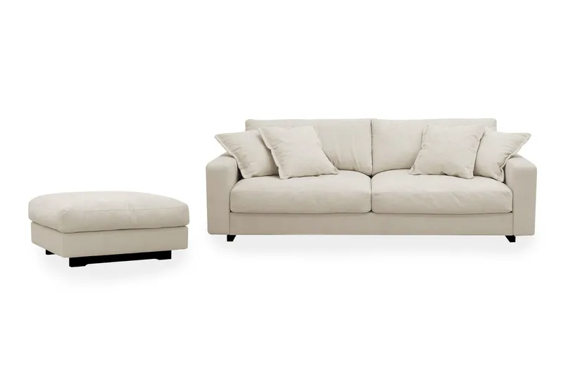 Valencia Soffgrupp Extra Djup 3-sits Soffa + Fotpall i Chenille - Beige — Scandinavian Choice