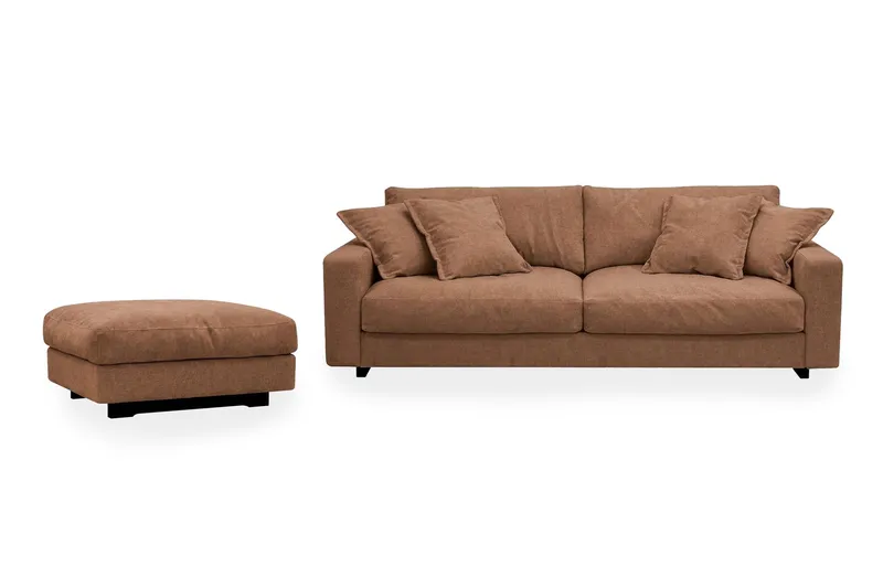 Valencia Soffgrupp Extra Djup 3-sits Soffa + Fotpall i Chenille - Rostbrun — Scandinavian Choice