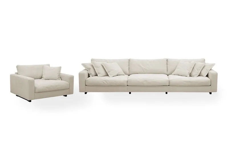 Valencia Soffgrupp Extra Djup 5-sits Soffa + Fåtölj i Chenille - Beige — Scandinavian Choice