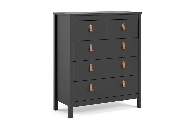 Vallvidera Byrå 5 Lådor 38x82 cm - Svart/Natur — Scandinavian Choice