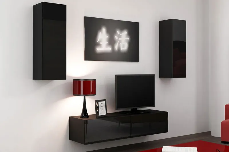 Vasil TV-möbelset 210x40x180 cm - Svart/Vit — Svart/Vit