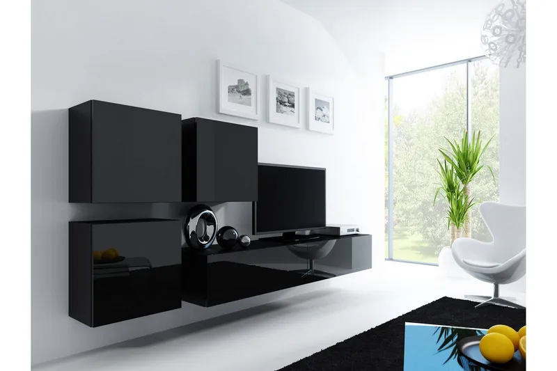 Vasil TV-möbelset 230x40x180 cm - Svart/Vit — Svart/Vit
