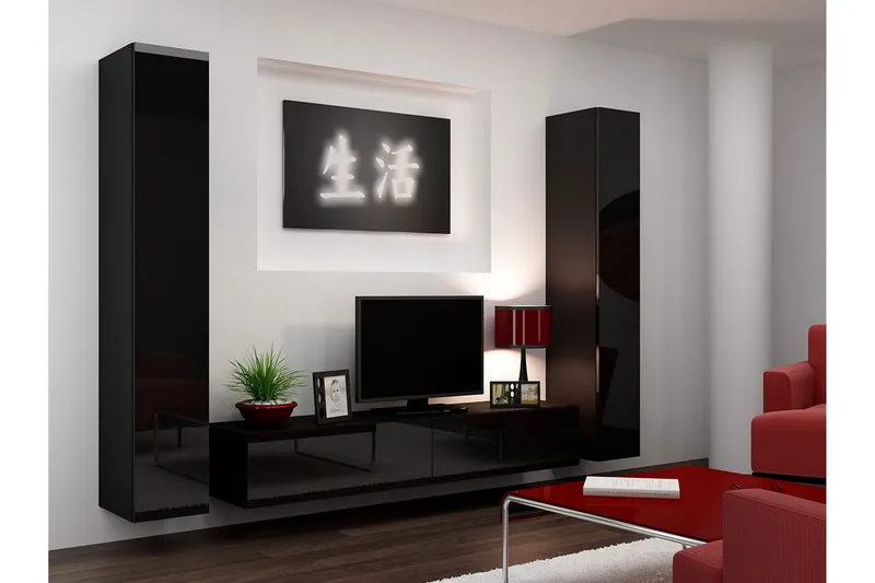 Vasil TV-möbelset 260x40x180 cm - Svart/Vit (Art.nr 493039) — Svart/Vit