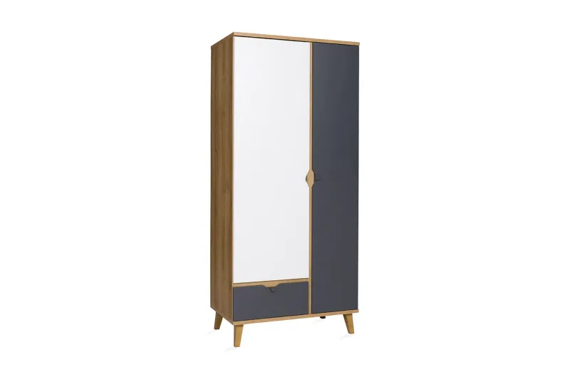 Vintra Garderob 90 cm - Vit/Grå/Gyllene Ek — Scandinavian Choice