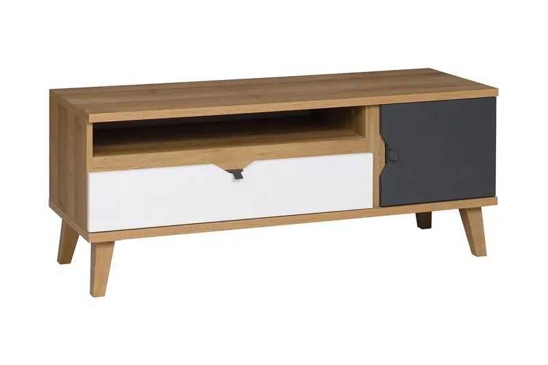Vintra TV-bänk 120 cm - Vit/Grå/Trä — Scandinavian Choice