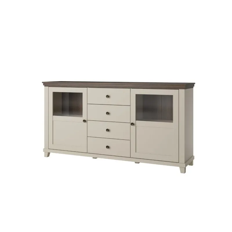 Vitrinskåp Evora 2 dörrar med 4 lådor - Ljus Beige — Ljus Beige