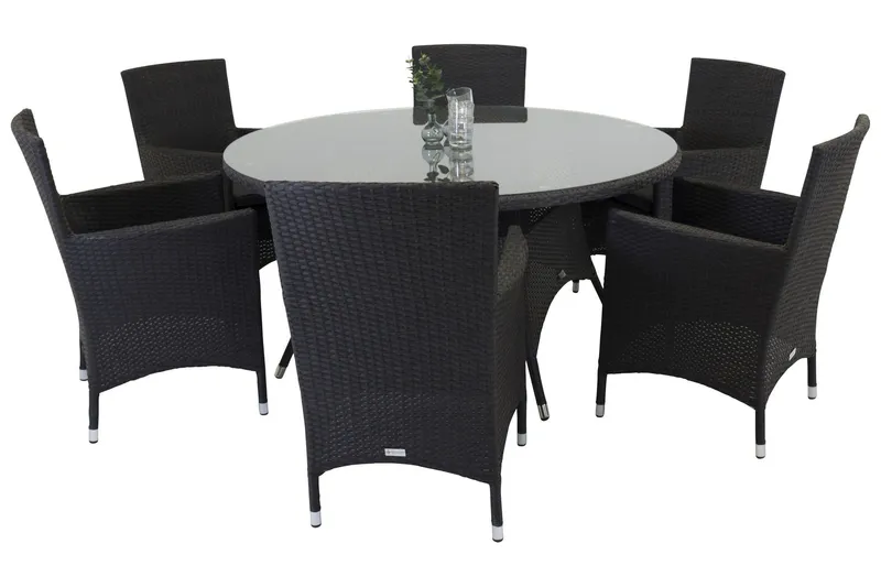 Volta Matgrupp Utomhus 150 cm Rund med 6 Malin Utestolar - Svart — Venture Home