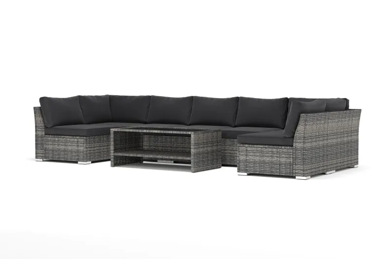 Wisconsin utomhus U-soffa 7-sits med öppet avslut - Grå — Comfort Garden