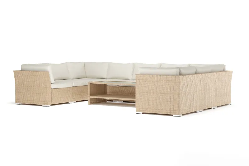 Wisconsin utomhus U-soffa 9-sits med stängt avslut - Beige — Comfort Garden