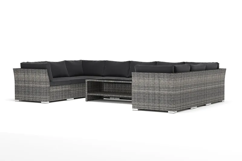 Wisconsin utomhus U-soffa 9-sits med stängt avslut - Grå — Comfort Garden