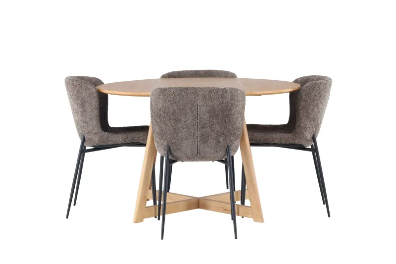 Yakidon Matgrupp 120 cm Rund med 4 Modesto stolar - Brun — Venture Home