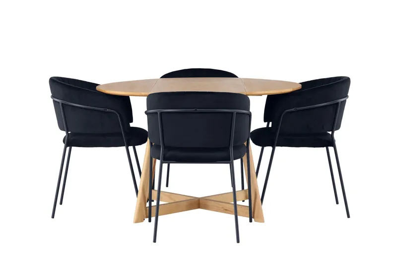 Yakidon Matgrupp 120 cm Rund med 4 Selma Stolar - Svart — Venture Home