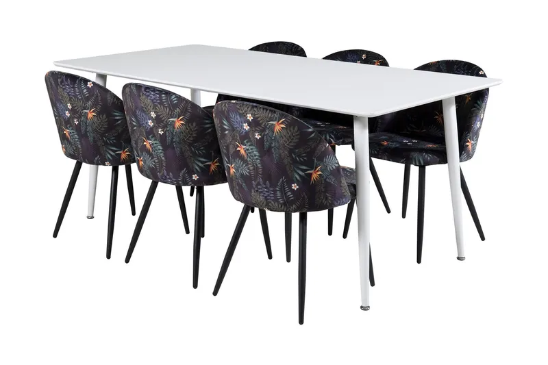 Ypas Matgrupp 180 cm inkl 6 Sedavi Stolar - Vit/Blå/Svart — Venture Home